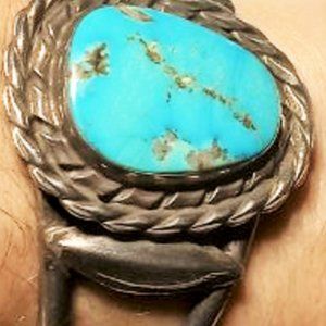 Vintage Sterling Silver SOUTHWEST Old Pawn Turquoise Navajo Cuff Bracelet